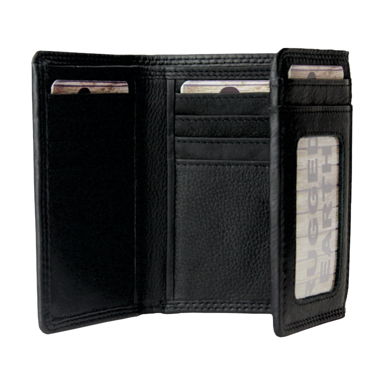 Rugged Earth Black Leather Trifold Wallet 880006