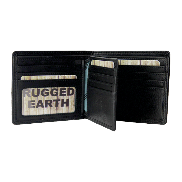 Rugged Earth Black Leather Bifold Wallet 880011